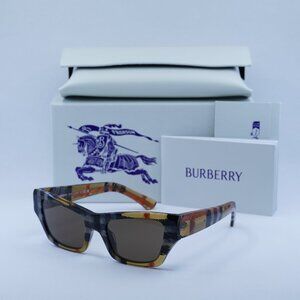 Burberry BE4441U 414673 Rectangle Sunglasses - Check Sand/Brown